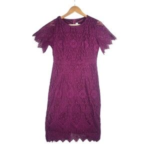 MSLG Lace Dress Floral Party Cocktail Burgundy Elegant Short Sleeve Small Whimsy